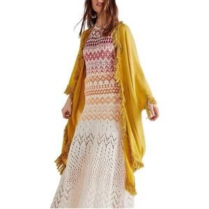 Free People Women’s Sun Bleached Fringe Kimono Gold  One Size
